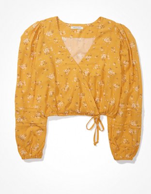 AE Cropped Tie-Waist Wrap Top