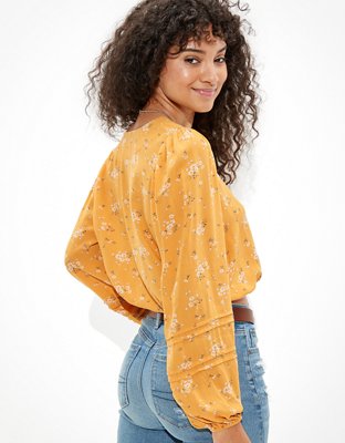 AE Cropped Tie-Waist Wrap Top