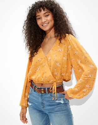 AE Cropped Tie-Waist Wrap Top