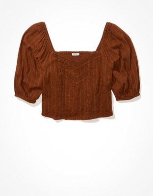 Женские блузки American Eagle AE Cropped Puff-Sleeve Smocked Blouse — фото 3
