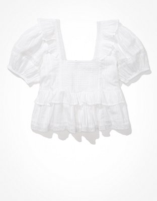 AE Square Neck Puff-Sleeve Babydoll Blouse