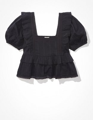 AE Square Neck Puff-Sleeve Babydoll Blouse