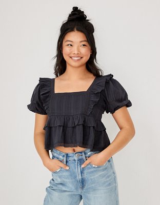 AE Square Neck Puff-Sleeve Babydoll Blouse