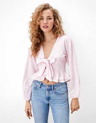 Женские блузки American Eagle AE Long-Sleeve Tie-Front Blouse — фото 4
