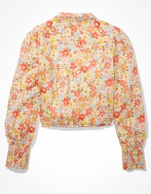 AE Long-Sleeve Wrap Tie-Front Blouse