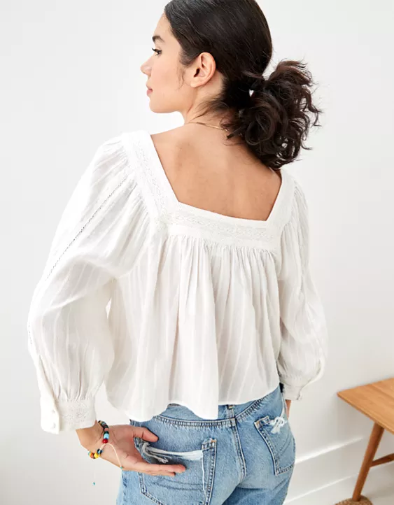 AE Long-Sleeve Square Neck Blouse