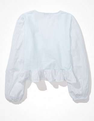 AE Long-Sleeve Tie-Front Blouse