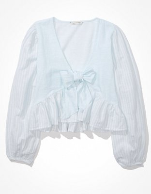 AE Long-Sleeve Tie-Front Blouse