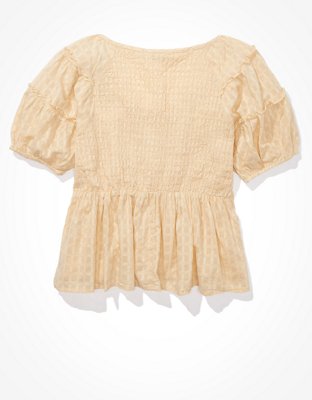 Женские блузки American Eagle AE Smocked Puff-Sleeve Babydoll Blouse — фото 4