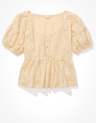Женские блузки American Eagle AE Smocked Puff-Sleeve Babydoll Blouse — фото 3
