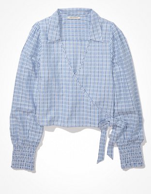 AE Long-Sleeve Wrap Tie-Front Blouse