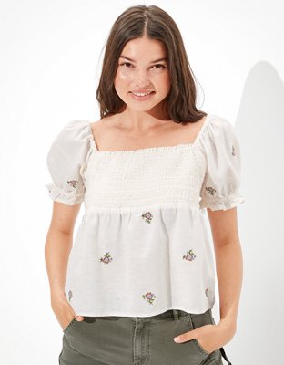 American Eagle AE Square Neck Smocked Babydoll Blouse