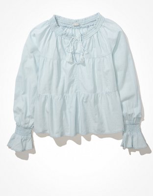 Женские блузки American Eagle AE V-Neck Long-Sleeve Smocked Blouse — фото 3
