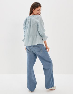 Женские блузки American Eagle AE V-Neck Long-Sleeve Smocked Blouse — фото 2