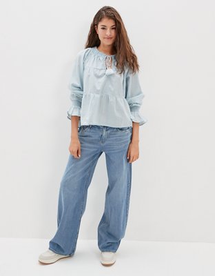 Женские блузки American Eagle AE V-Neck Long-Sleeve Smocked Blouse — фото 5