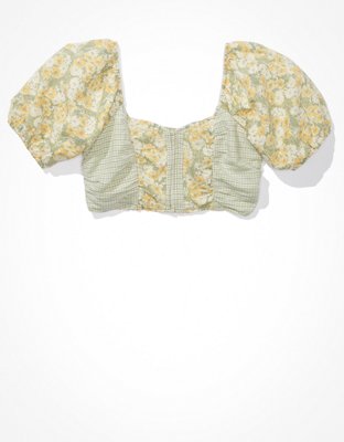 AE Blusa plisada con mangas abombadas