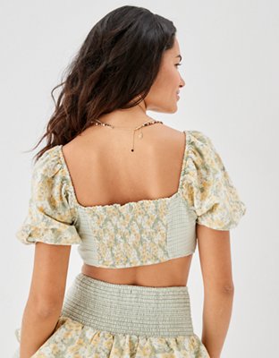 AE Blusa plisada con mangas abombadas