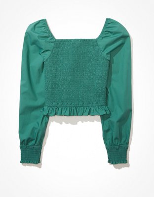 AE Square Neck Smocked Ruffle Blouse