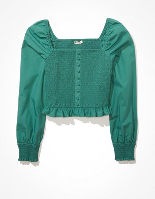 AE Square Neck Smocked Ruffle Blouse
