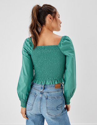 AE Square Neck Smocked Ruffle Blouse