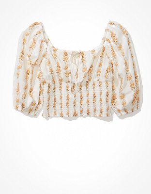 AE Long-Sleeve Smocked Blouse