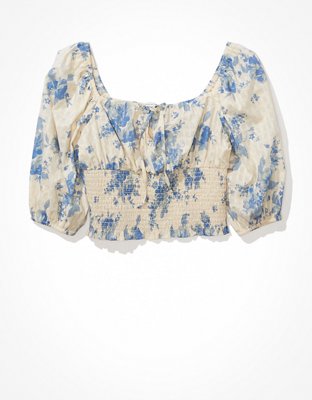 AE Long-Sleeve Smocked Blouse