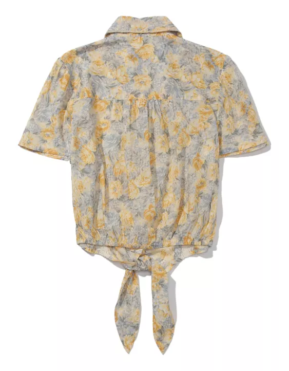 AE Floral Tie-Front Button-Up Shirt