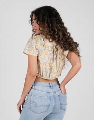 AE Floral Tie-Front Button-Up Shirt