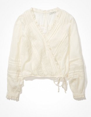 AE Long-Sleeve Wrap Front Blouse