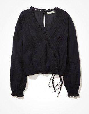 AE Long-Sleeve Wrap Front Blouse