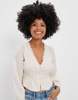 AE Blusa estilo corset con mangas abombadas
