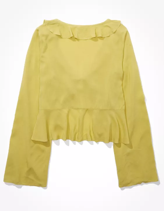 AE Long-Sleeve Tie-Front Blouse