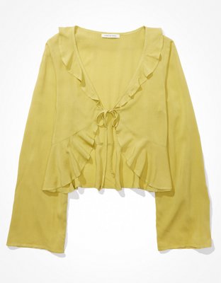 AE Long-Sleeve Tie-Front Blouse