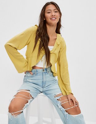 AE Long-Sleeve Tie-Front Blouse