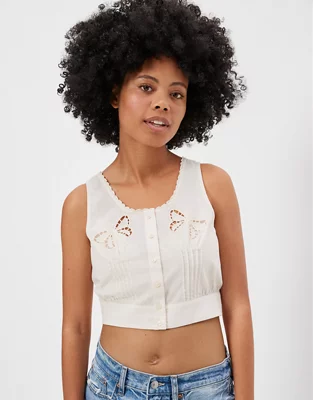 jord Festival blåhval AE Cropped Button-Front Tank Top