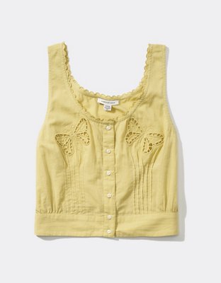 AE Cropped Button-Front Tank Top
