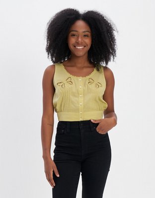 AE Cropped Button-Front Tank Top