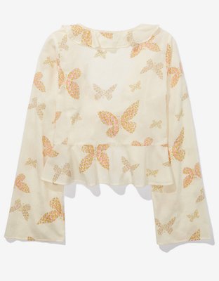 AE Long-Sleeve Tie-Front Blouse