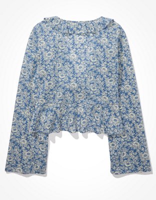 AE Long-Sleeve Tie-Front Blouse