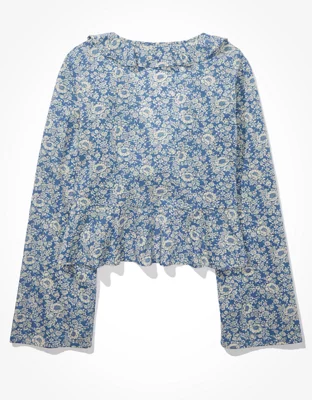 AE Long-Sleeve Tie-Front Blouse