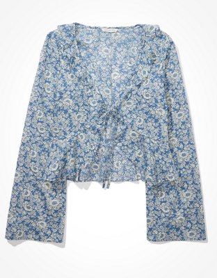 AE Long-Sleeve Tie-Front Blouse