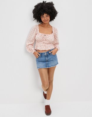 AE Blusa plisada con mangas abombadas