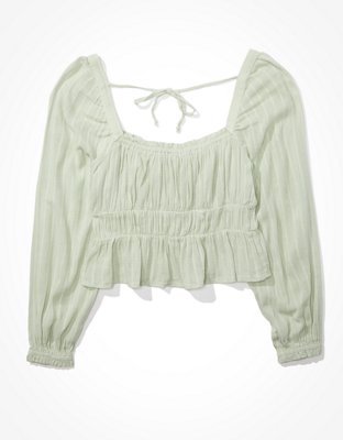 AE Puff-Sleeve Ruched Blouse