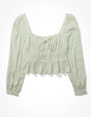 AE Blusa plisada con mangas abombadas