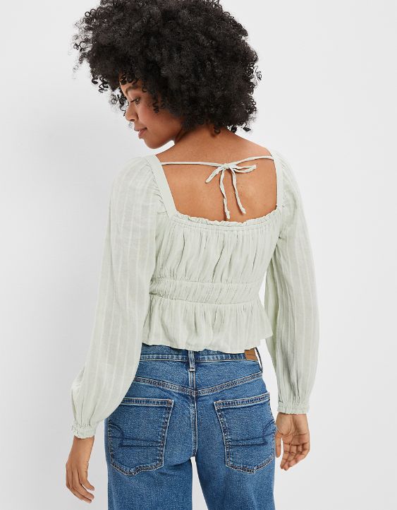 AE Puff-Sleeve Ruched Blouse