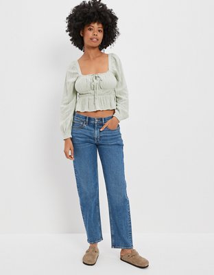 AE Puff-Sleeve Ruched Blouse