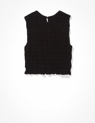 AE Cropped Smocked High-Neck Tank Top