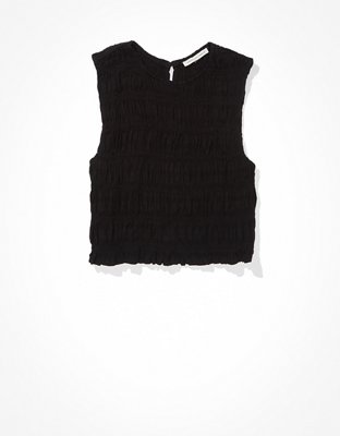 AE Cropped Smocked High-Neck Tank Top