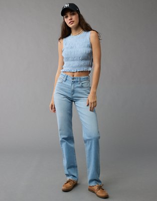 AE Cropped Smocked High-Neck Tank Top