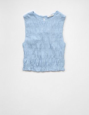 AE Cropped Smocked High-Neck Tank Top